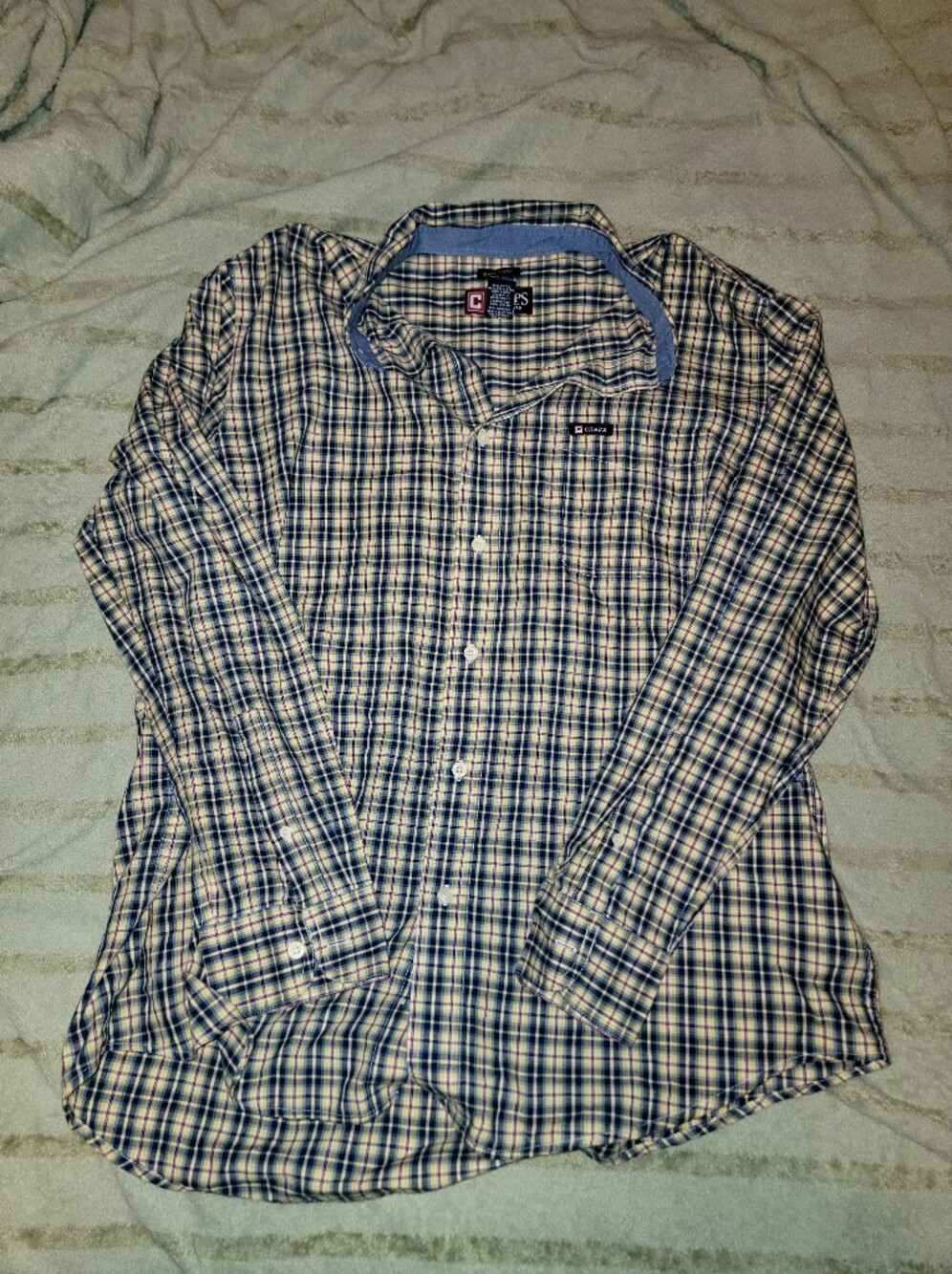 Chaps Men's Blue and Cream Plaid Button-Down Shirt